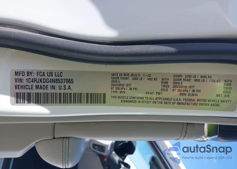 2022 Jeep Grand Cherokee L Overland 4X4 from USA, damaged, VIN 1C4RJKDG4N8537065